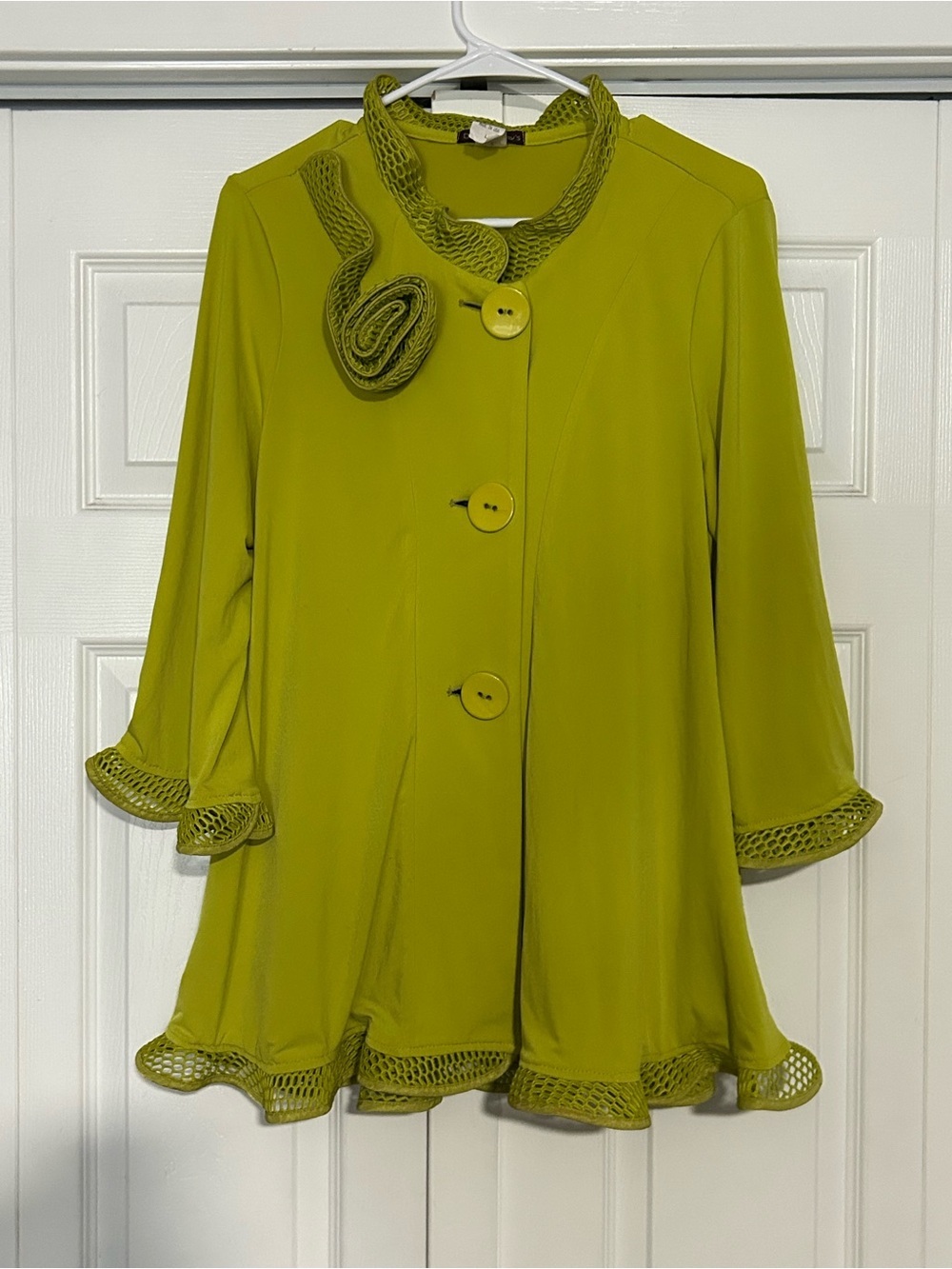 Vintage Y2K Women's Lime Green Button-Front Top with Decorative Trim